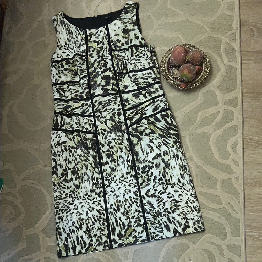 NWT🌷BANANA REPUBLIC🌷Cream brown olive ribbon trim sheath dress